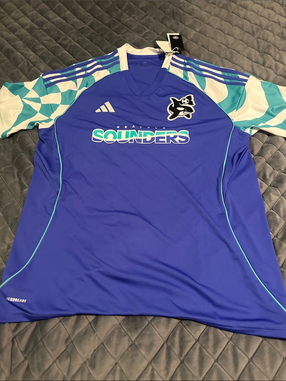 adidas Blue and Teal Seattle Sounders Soccer Jersey